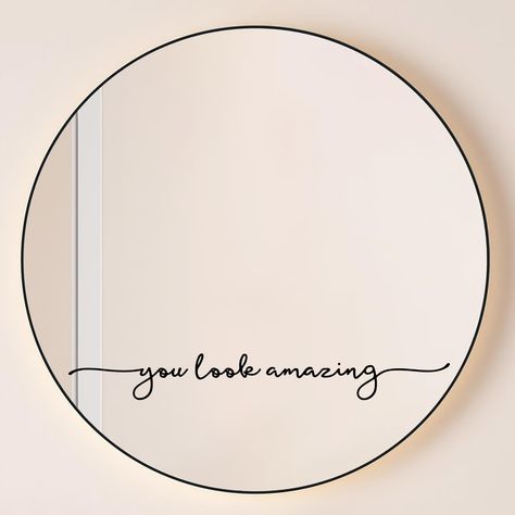 PRICES MAY VARY. Product size : 18 * 2.5 inches.Please measure the space before purchasing to assure the decal will fit. This item come with only the decal ,Not include the Mirror. Wide Applications : High quality vinyl decals are perfect for bathroom mirrors, makeup mirrors, full-length mirrors, walls, door,car windows or any other smooth surface, Stick it in the bathroom, makeup cabinet, behind the door, prominent locations of the company, beauty salons, hair salons, nail salons, and coffee sh Bathroom Mirror Quotes Inspiration, Sayings On Mirrors, Makeup Room Wall Decor, Hair Salon Wall Colors, Bathroom Mirror Decals, Salon Bathroom Decor, Salon Photo Backdrop Wall, Mirror Sayings, Cricut Mirror