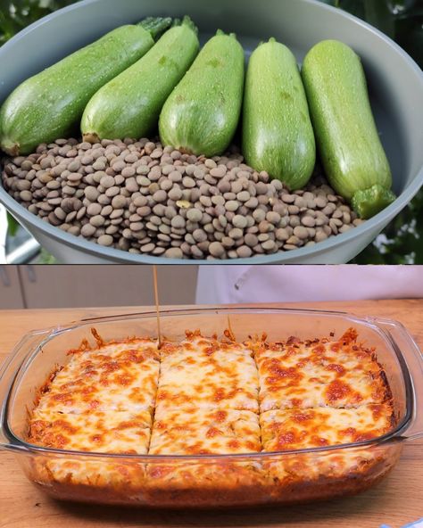 Lentil and Vegetable Casserole with Zucchini and Mozzarella - Greenku Recipes Zucchini Lentil Recipes, Casserole With Zucchini, Lentil Casserole, Cooked Lentils, Greek Yogurt Sauce, Vegetable Casserole, Baked Cauliflower, Lentil Recipes, Zucchini Recipes