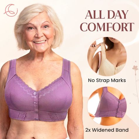 Lena Wear - Moona Bra - Moona Bra - Last Day 80% Off - Front Closure Breathable Bra for Seniors Granny Bra, 70 Year Old Women, Posture Bra, Bra Photos, Front Closure Bra, Muslim Women Fashion, Bra Size Charts, Comfortable Bras, Support Bras