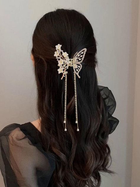 Gold  Collar  Zinc Alloy Animal Small Hair Claw Embellished   Women Accessories Best Hair Accessories, Hair Accessories Aesthetic, Aesthetic Hair Accessories, Butterfly Hairstyle, Trendy Hair Accessories, Hair Clip Accessories, Hair Tie Accessories, Glamorous Hair, Ribbon Hairstyle