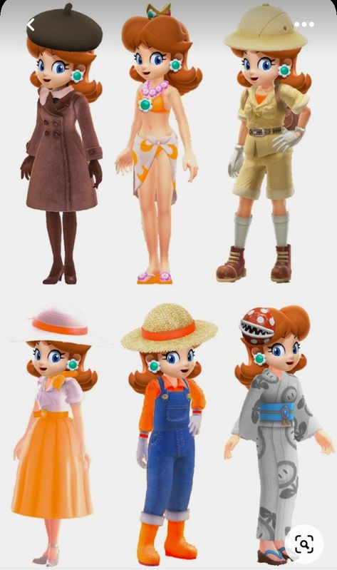 Mario Daisy, Peach Outfits, Mario Princess Daisy, Nintendo Nostalgia, Daisy Outfit, Mario Collection, Luigi And Daisy, Peach Clothes, Gijinka Pokemon