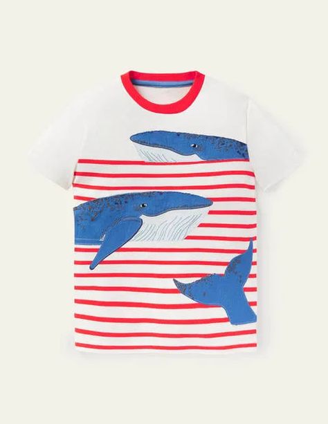 Appliqué Breton Stripe T-shirt Whale Applique, Blue Crocs, Boden Kids, Breton Stripes, A Whale, Stripe T Shirt, Unique Kids, Mini Boden, Whales