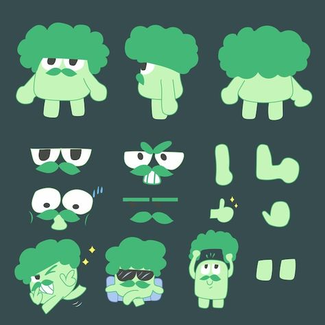 Vector broccoli character | Premium Vector #Freepik #vector Broccoli Character Design, Vector Poster Illustration, Toy Logo Design Ideas, Character Sticker Design, Round Character Design, Brand Mascot Design, Broccoli Character, Blob Character, Mascot Design Ideas