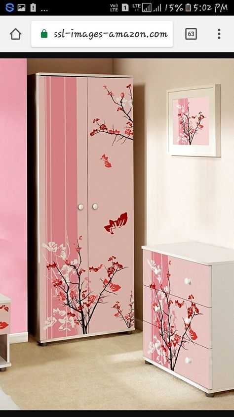 Blossom Bedroom Ideas, Cherry Blossom Bedroom Ideas, Kawaii Cherry Blossom, Cherry Blossom Bedroom, Kawaii Cherry, Painted Wardrobe, Sakura Cherry Blossom, Bedroom Themes, Dream Room