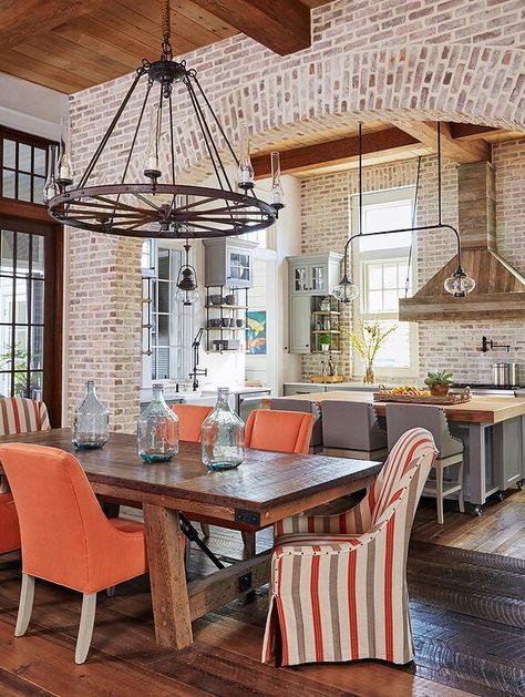 Brick Archway, Interior Brick, Florida Beach House, Coastal Vacation, Brick Interior, Brick Arch, Brick Kitchen, Brick Flooring, Florida Beach