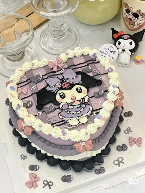 Kuromi And My Melody Birthday Cake, Kuromi Cake, Neon Birthday Cakes, Hello Kitty Birthday Cake, Anime Cake, Vintage Birthday Cakes, Pastel Cakes, Beautiful Cake Designs, Homemade Sweets