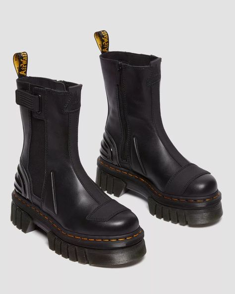 Audrick Hi Platform Chelsea Boots in Black | Dr. Martens Dr Martens Audrick, Platform Dr Martens, Styling Chelsea Boots, Black Dr Martens, Platform Chelsea Boots, Yellow Heels, Black Platform Boots, Black Chelsea Boots, Trendy Fashion Outfits