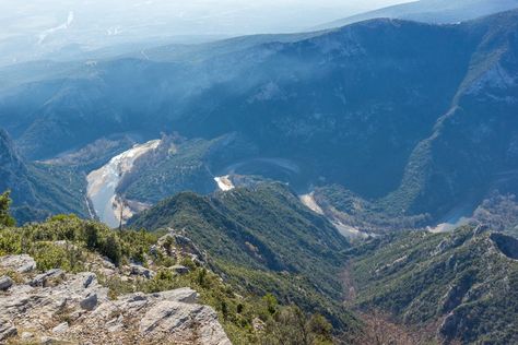 Amazing meander of Nestos Gorge near town of Xanthi, East Macedonia and Thrace, Greece © Stoyanh / Shutterstock Thrace Greece, Macedonia Greece, Beautiful Cities, Macedonia, Greece, Natural Landmarks, Travel