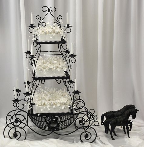 3 Tier Carriage White Wedding Cake Quinceañera Cakes, Gothic Wedding Cake, Bridal Cakes, Carriage Cake, Yellow Centerpieces, Cake Displays, Fancy Wedding Cakes, Pretty Cake, Wedding Concept