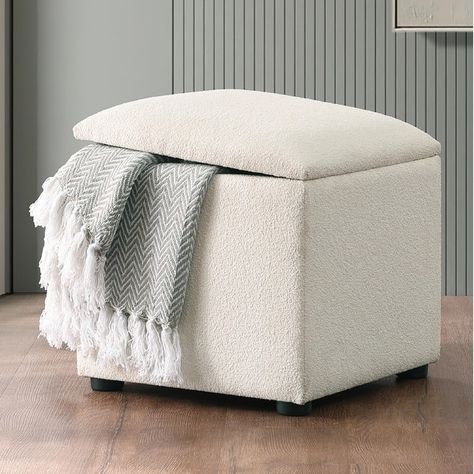 Boucle Square Storage Cube Ottoman in Cream - Bed Bath & Beyond - 38207119 College Storage, Storage Cube Ottoman, Square Storage Ottoman, Cream Bedding, Fabric Storage Ottoman, Storage Cube, Living Room Essentials, Ottoman Storage, Cube Ottoman