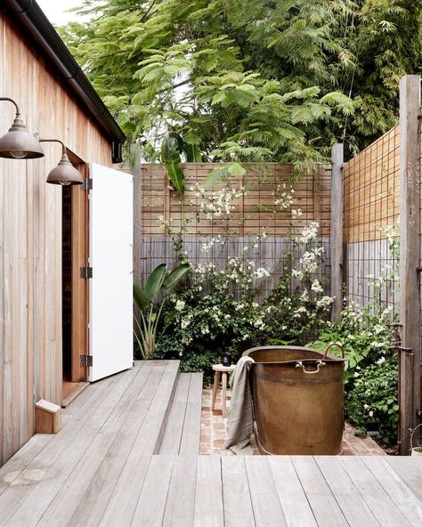 New York Studio Apartment, Steel Frame Doors, Large Curtains, Outdoor Tub, Outdoor Baths, Mcm House, Outdoor Bath, Australia Photos, The Friday