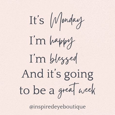 ✨ Happy Monday friends! Let's make this week a great one! 💃 🤩 ✨ #inspiredeyeboutique #mondaymotivation #positivethoughts #affirmations #mondayaffirmations #affirmationsdaily #positiveaffirmations #mondaymood #mondayvibes #positivevibes #positiveenergy #positivemindset Monday Affirmations, Happy Monday Quotes, Monday Vibes, Monday Blessings, Monday Quotes, March 4, New Week, Esthetician, Positive Mindset