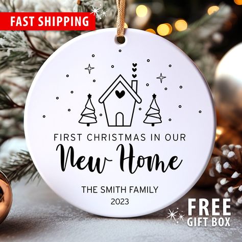 1st Christmas In Our New Home Ornament, New Home Ornament Diy, New Home Christmas Ornament, First Christmas New Home, First Home Ornament, Cricut Business, New Home Ornament, Custom Ceramic, New Home Owners