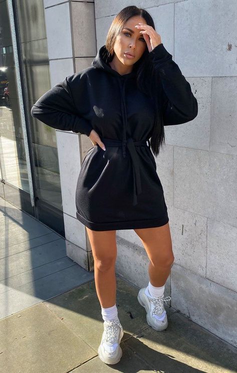 Black Hoodie Dress Outfit, Long Hoodie Outfit, Oversized Jumper Outfit, Black One Piece Dress, Hoodie Dress Outfit, Black Hoodie Outfit, Oversized Jumper Dress, Oversized Hoodie Dress, Pink Turtleneck