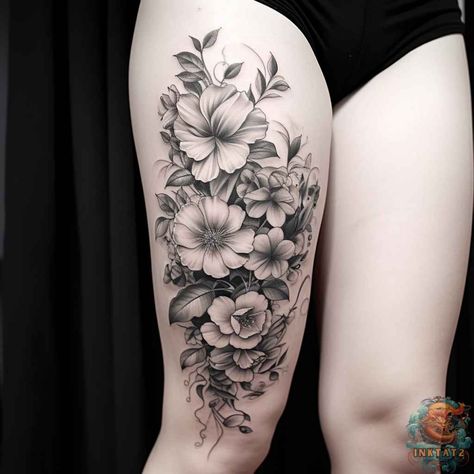 The Beauty Of Black and Grey Flower Tattoos – 51 Designs - inktat2.com Black And Gray Flower Tattoo Sleeve, Black Grey Flower Tattoo, Black And Gray Flower Tattoos For Women, Black And Grey Flower Tattoo Design, Floral Sleeve Tattoo Black And White, Flower Tattoos Black And White, Flower Tattoo Black And Grey, Black And Grey Floral Tattoo, Black And Grey Flower Tattoo