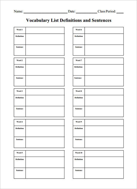 8+ Blank Vocabulary Worksheet Templates – Free Word, PDF Documents Download! | Free & Premium Templates Vocabulary Journal, Lesson Plan Template Free, Vocabulary Quiz, Spelling Worksheets, Language Worksheets, Math Vocabulary, Vocabulary List, Vocabulary Activities, Vocabulary Worksheets