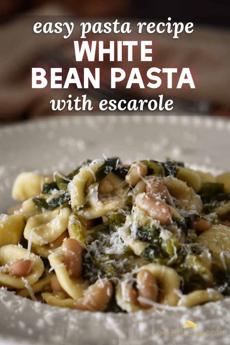 Easy White Bean Pasta with Escarole Recipes With Cannoli Beans, Pasta Recipes With Vegetables, White Bean Escarole Soup, Italian Escarole And Beans, White Bean And Escarole, Recipes With Vegetables, Escarole And Beans, White Bean Pasta, Bean Pasta Recipes