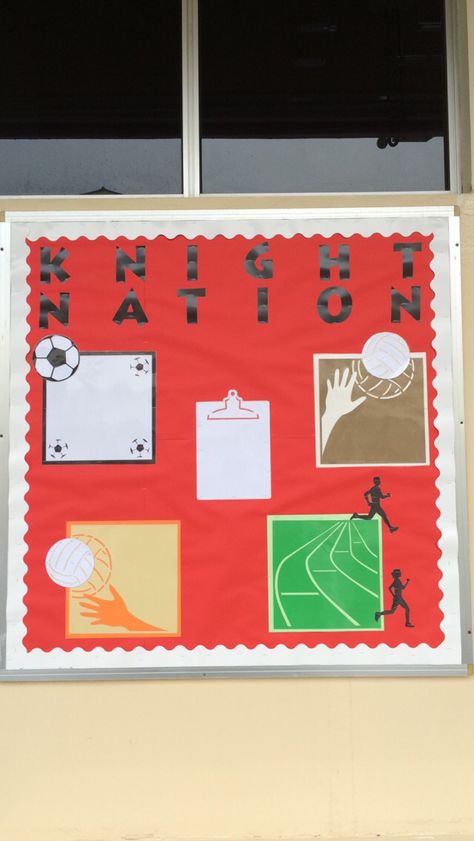 Athletic Info board for the first few weeks of school!! Athletic Bulletin Board Ideas, Athletic Director Office, Office Board Ideas, Sports Bulletin Boards, Physical Education Bulletin Boards, High School Bulletin Boards, Bulletin Ideas, Athletic Director, Diy Bulletin Board