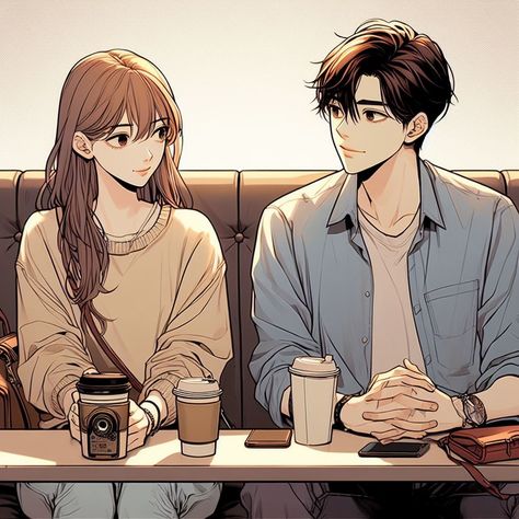 Cafe Date Drawing, Holding Hands Drawing, Anime Coffee, Cartoon Body, Cover Wattpad, Coffee Drawing, Comic Style Art, Cute Cafe, Manga Couple