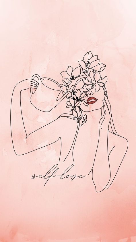 Self Love Wallpaper Art, Manifest Drawing, Self Love Sketch, Wallpaper With Meaning, Self Love Drawing, Self Love Painting, Self Love Flower, Self Love Line Art, Self Love Wallpaper