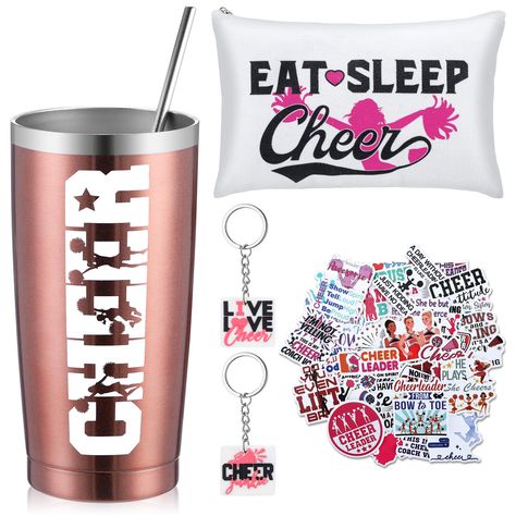 PRICES MAY VARY. Comprehensive Cheerleader Gift Set: the cheer gifts bulk package includes 1 cheerleader skinny tumbler about 20oz, 1 cheer makeup bag about 9.06 x 5.91 inches/ 23 x 15 cm, 2 cheerleader charm keychains, and 50 cheer stickers which are various in style and sufficient in quantity, making it an ideal and versatile gift to satisfy cheerleading enthusiasts' preferences and needs Versatile Gift Option: this cheerleading gift idea is not simply a fun offering, but a versatile gift choi Cheer Makeup Bag, Cheer Gift Bags, Cheer Stickers, Cheer Competition Gifts, Kids Cheerleading, Cheerleading Accessories, Charm Keychains, Cheer Makeup, Cheerleader Gift