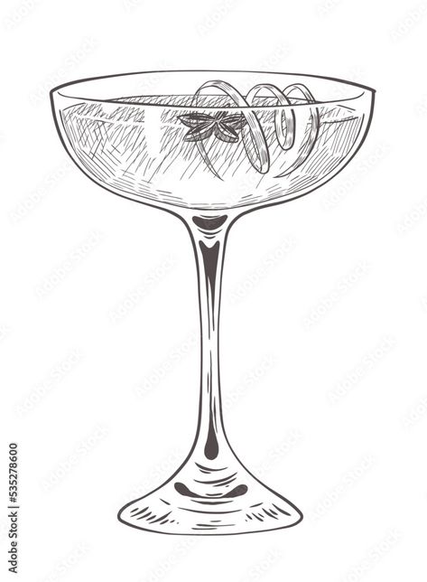 Coupe Glass Drawing, Coupe Glass Illustration, Coupe Glass Tattoo, Cocktail Glass Drawing, Cocktail Glass Tattoo, Book Bar, Drinks Design, Problem Solved, Wedding Diy