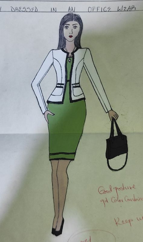 Female Office Wear, Balance Illustration, Illustration Dress, Dresses Drawing, Female Office, Woman Sketch, Office Wear Women, Office Outfits Women, Dress Drawing