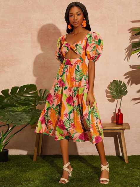 Havana Nights Party, Luau Outfits, Tropical Outfit, Party Outfits For Women, Estilo Tropical, Tropical Dress, Tropical Party, Shein Dress, Date Night Dresses