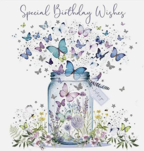 Jar Of Butterflies, Butterfly Jar, Jar Illustration, Special Birthday Wishes, Birthday Wishes Greetings, Birthday Greetings Friend, Happy Birthday Art, Happy Birthday Greetings Friends, Birthday Illustration