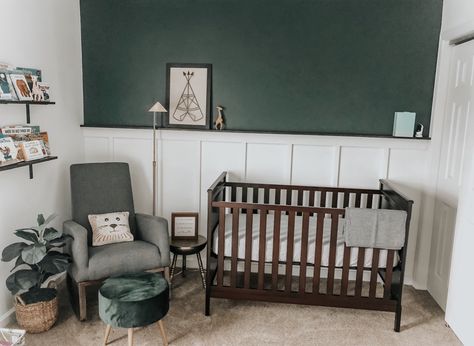 Dark Wood Nursery, Modern Baby Boy Nursery, Green Nursery Boy, Dark Nursery, Nursery Baby Boy, Wood Nursery, Baby Room Neutral, Baby Boy Room Decor, Nursery Room Design