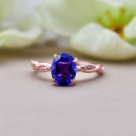 Princess Diana Ring, Diana Ring, Rose Gold Gifts, Tanzanite Engagement Ring, Blue Gemstone Rings, Tanzanite Jewelry, Twist Ring, Proposal Gifts, Vintage Bridal