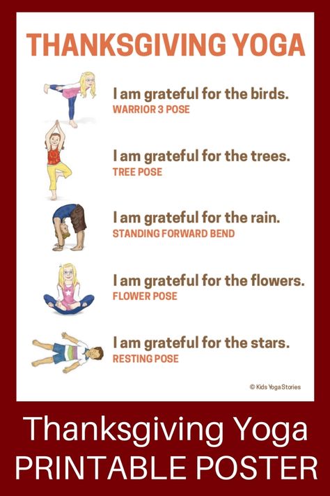 Give thanks to nature through these Thanksgiving yoga poses for kids + enjoy these recommended Thanksgiving books for kids Yoga Preschool, Thanksgiving Yoga, Thanksgiving Books For Kids, Preschool Yoga, Yoga Poses For Kids, Fall Yoga, Spring Yoga, Elementary Pe, Thanksgiving Books