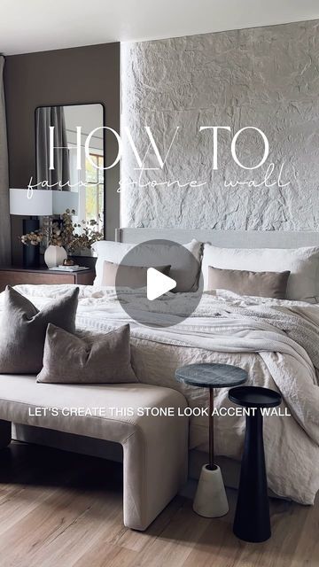 TIFFANY |  home styling & creative DIY projects on Instagram: "Let’s Create This Stone-Look Accent Wall!

🤎 LIKE and SAVE 🤎

Get ready to transform your space with these faux stone panels, a follower favorite for a reason! They took my bedroom from boring to serene, and I’m so excited to show you how easy it is to get this look. I’ve partnered with @art3d_llc to give you a detailed step-by-step guide, so you can do it too!

If you have any questions, ask them below.

🤎 comment BUILD for links to all the items I used 🤎

-Step-by-Step-

-1- Attach the first panel to the wall using a brad nailer.
-2- Measure the remaining distance. Use a straight edge to cut the second panel with a utility knife (cut both front and back).
-3- Continue cutting and attaching all panels, staggering the seams Bedroom Stone Accent Wall, Rock Wall Interior, Diy Faux Stone Wall, Faux Stone Wall Interior, 3d Accent Wall, Faux Stone Wall Panels, Faux Stone Walls, Stone Walls Interior, Airbnb Ideas