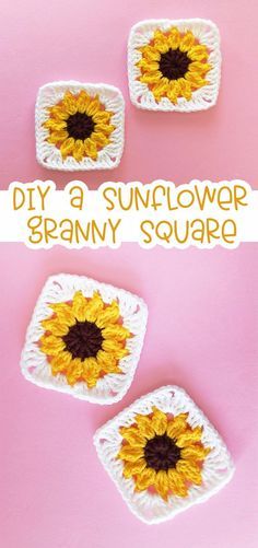 Sunflower Granny Square (free crochet pattern) What Can You Do With Granny Squares, Small Sunflower Granny Square, Sunflower Crochet Granny Square, Sunflower Granny Square Pattern Free, Sunflower Potholder, Sunflower Crochet Pattern, Sunflower Granny Square Pattern, Sunflower Granny Square, Crochet Skull Patterns