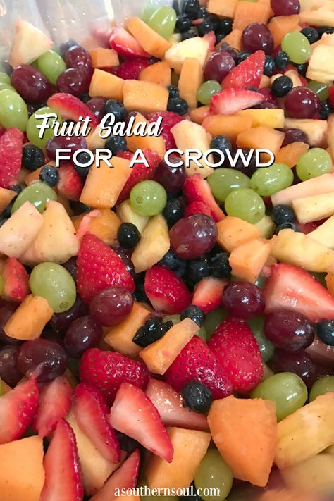 Easy Cheap Fruit Trays, Family Gathering Side Dishes, Fruit Salad Trays Party Ideas, Family Reunion Foods Feeding A Crowd, Potluck Fruit Salad Recipes, Potluck Fruit Salad, Fruit For A Crowd Ideas, Fruit On The Go, Company Fruit Salad Taste Of Home