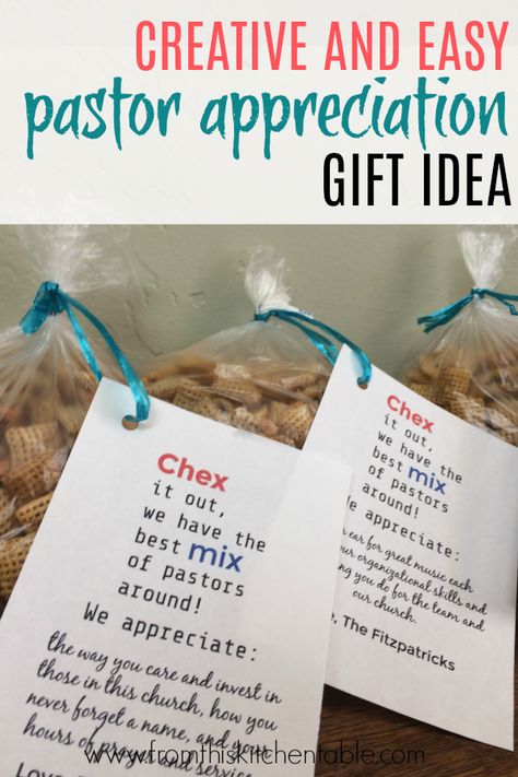 This is a super cute and easy diy gift for pastors: Chex Mix, a printable card, and a play on words. Great for Pastor Appreciation month. Such a good idea. #pastorappreciation #giftidea #homemadegift #chexmix #pastor #church #ministerappreciationmonth Chex Mix Teacher Appreciation Gift, Pastor Appreciation Gifts Ideas, Diy Pastor Gifts, Preacher Appreciation Ideas, Diy Pastor Appreciation Gifts, Ideas For Pastor Appreciation Month, Pastor Appreciation Cards Diy, Pastor Appreciation Gifts From Kids, Ideas For Pastor Appreciation Day