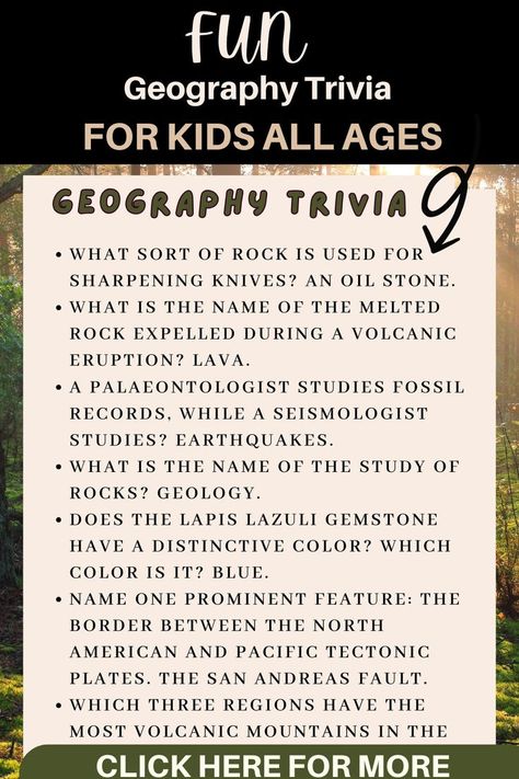 Looking for a fun Geography Quiz for kids? Check out our free quiz with trivia questions and answers, multiple choice options, and more! Perfect for engaging young minds with educational fun. Dive into the quiz now and test your geography knowledge! Geography Quiz for kids quiz | Geography Quiz for kids trivia | Geography Quiz for kids questions and answers | Geography Knowledge, Trivia For Kids, Quiz For Kids, Geography Trivia, Kids Questions, Geography Quiz, Trivia Questions And Answers, Free Quiz, Journal Writing Prompts