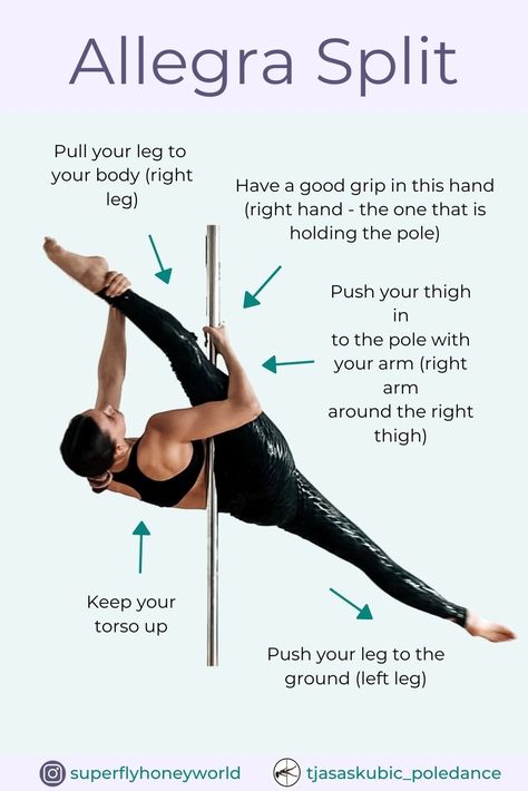 There are definitely lots of splits on the pole to try when you are doing pole dancing. Try this one and get those beautiful legs stretching! #poletrick #poledance #polefitness Pole Fitness Beginner, Pole Fitness Inspiration, Pole Fitness Moves, Pole Classes, Pole Sport, Pole Moves, Pole Tricks, Super Fly, Pole Art