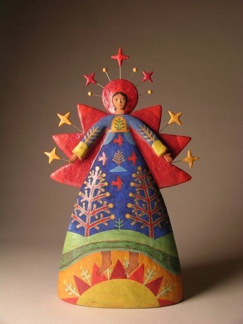 Wedding Sculpture, Lisa Smith, Paper Mache Sculpture, Paper Mache Art, Ceramic Angels, Spirit Dolls, Santa Fe New Mexico, Folk Art Painting, Paper Clay