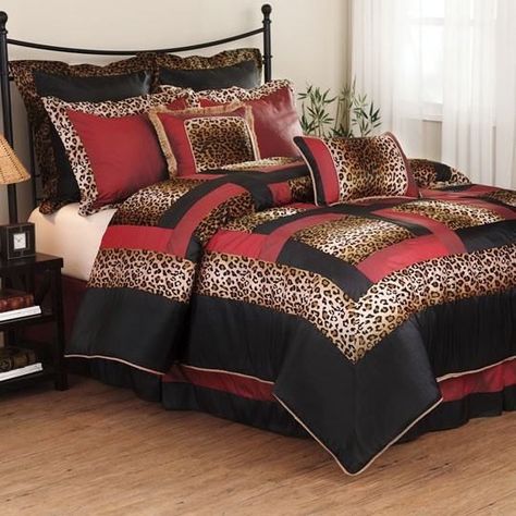 Cal King Leopard Zebra Patch Animal Print Comforter Bedding Set Zebra Print Bedding, Leopard Print Bedding, Safari Bedroom, Luxury Comforter Sets, Bedroom Comforter Sets, Bed Comforter Sets, Red Bedding, Black Room, Comforter Bedding Sets