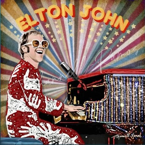 Sir Elton John wants to kick off your weekend!😎 I finished painting this portrait recently and used the portrait design on a t-shirt. I am thankful I got to see him in concert in the 80s.🎼 It was one of the best concerts ever!! 💙 Elton John Party Theme, Elton John Rocket Man, Onederful Party, Movie Icon, Stage Photo, Art Mediums, Rocket Man, American Icons, Portrait Design