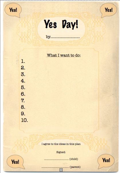 Have a "YES DAY!" where you say yes to your kids! Also a fun Yes Day agreement printable to help keep it reasonable! :) Yes Day Ideas For Kids, Yes Day Ideas, Yes Day, Counseling Kids, Kids Worksheets Preschool, Parenting Tools, Not Now, Homeschool Learning, Saying No