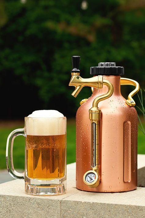 The Pressurized Growler stores your favorite craft beer for up to 2 weeks without it going stale or flat. Simply fill the growler with your favorite draught beer at the brewery. Then, store it in your refrigerator. It keeps up to 64 oz. of beer fresh and carbonated for up to 2 weeks. Draught Beer, Liquor Shop, Beer Store, Food Photoshoot, Simply Filling, Draft Beer, Sharper Image, Holiday Entertaining, Home Entertainment