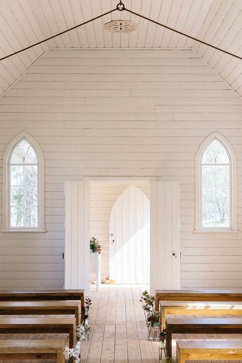 Little White Wedding Chapels In Australia Farmers Wedding, White Wedding Chapel, Wedding Chapels, Little White Chapel, Old Country Churches, Tom Collins, Weddings By Color, Wedding Chapel, White Bride