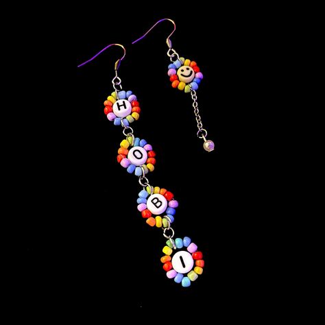 Handmade beaded earrings inspired by BTS' J-Hope / Hobi / Jung Hoseok, handmade jewellery, beaded earrings, beaded handmade jewellery, DIY jewellery, DIY tutorial, Y2K jewellery, BTS, BT21, Namjoon, Seokjin, Yoongi, Hoseok, Jimin, Taehyung, Jungkook, kpop, BTS merch, BTS ARMY #BTS #y2k #newjeans #funky #trendy #aesthetic #beadedjewellery #hoseok #hobi #jhope #taehyung #jimin #jungkook #seokjin #namjoon #kpop Diy Kpop Jewellery, Kpop Earrings Diy, Kpop Inspired Jewelry, Bts Craft, Bts Jewelry, Y2k Jewellery, Jewelry Kpop, Diy Bts, Kpop Earrings