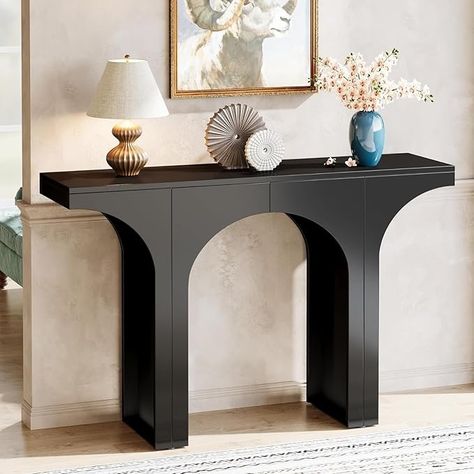 Amazon.com: Tribesigns 47 Inches Console Table, Black Entryway Table, Modern Hallway Table, Sofa Table with Arch Base, Unique Foyer Table, Behind Couch Table, Wooden Long Accent Table for Living Room, Entrance : Home & Kitchen Black Entryway Table, Narrow Hallway Table, Entrance Console Table, Brutalist Interior, Console Table Black, Entrance Console, Table Behind Couch, Modern Foyer, Wood Sofa Table