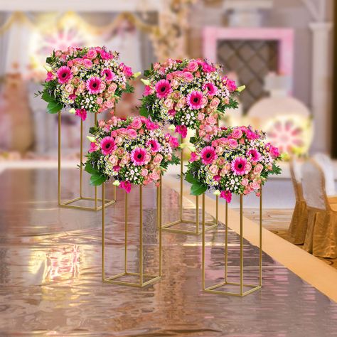 Outdoor Wedding Backdrops, Metal Column, Geometric Centerpiece, Flower Floor, Stand Flower, Metal Columns, Cube Shape, Flower Stand, Metal Floor