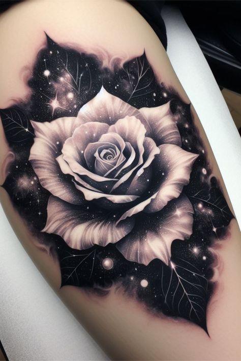 Galaxy Flower Tattoo, Tattoo Di Lengan, Tattoo Design Neck, Devil Tattoo Design, Simbolos Tattoo, Rose Drawing Tattoo, Rose Tattoos For Women, Ankle Tattoos For Women, Devil Tattoo