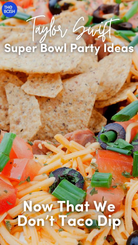 Host the ultimate Taylor Swift Super Bowl party with Now That We Don't Taco Dip🌮 Click here for more Taylor Swift themed party ideas!🎉 #thebash #taylorswift #traviskelce #superbowl #superbowlparty #taylorswiftparty #taylorswiftthemedparty #taylorswiftpartytheme #taylorandtravis #taylorswiftsuperbowlparty #swifties #taylorswiftpartyideas #superbowllviii #superbowlpartyideas Eras Tour Snack Ideas, Taylor Swift Super Bowl Party, Taylor Swift Themed Food, Taylor Swift Themed Party, Super Bowl Party Menu, Super Bowl Party Ideas, Swift Party, Themed Party Ideas, Bowl Party Food