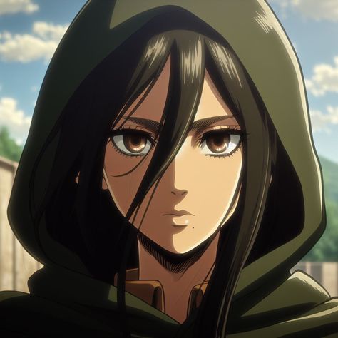 Attack on titan Aot Oc Girl, Aot Titan Shifter Oc, Long Curly Black Hair, Brown Hair Anime, Aot Titans, Anime Brown Hair, Aot Oc, Black Hair Green Eyes, Titan Shifter